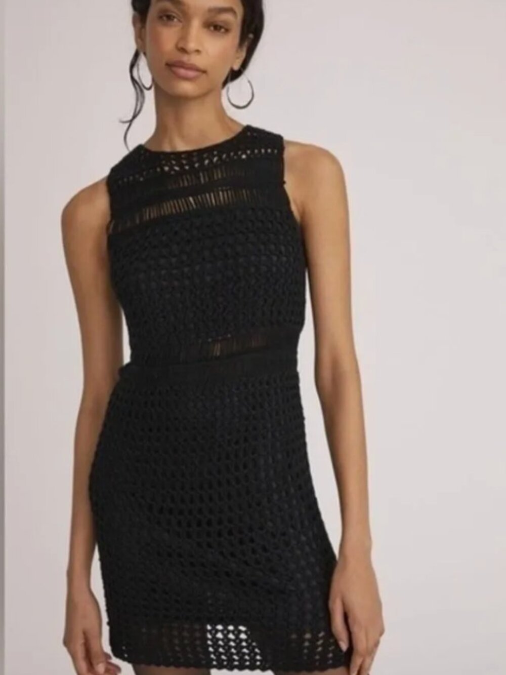 Anthropologie Line & Dot Black Karolina Crochet Dress Size L NEW Retail $120